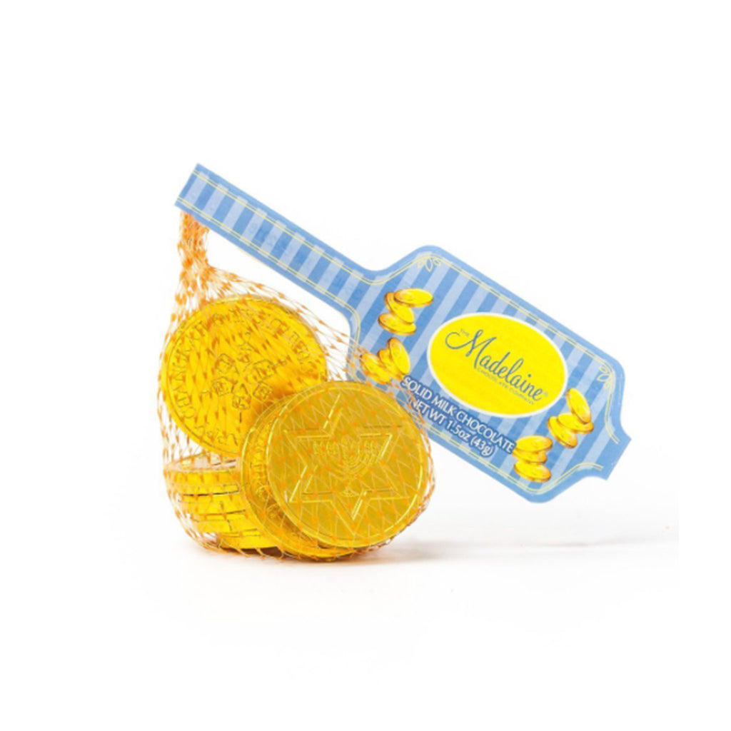 madelaine milk chocolate chanukah coins hanukkah gelt in mesh bag