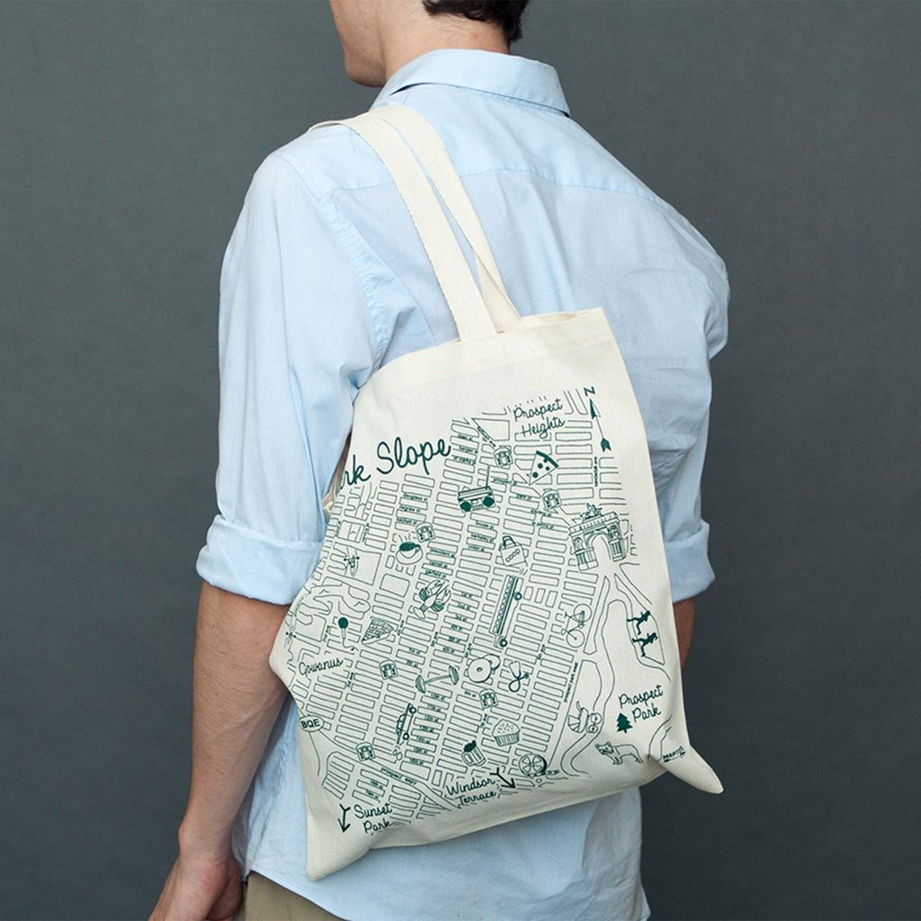 maptote park slope brooklyn cotton canvas reusable grocery tote bag on shoulder
