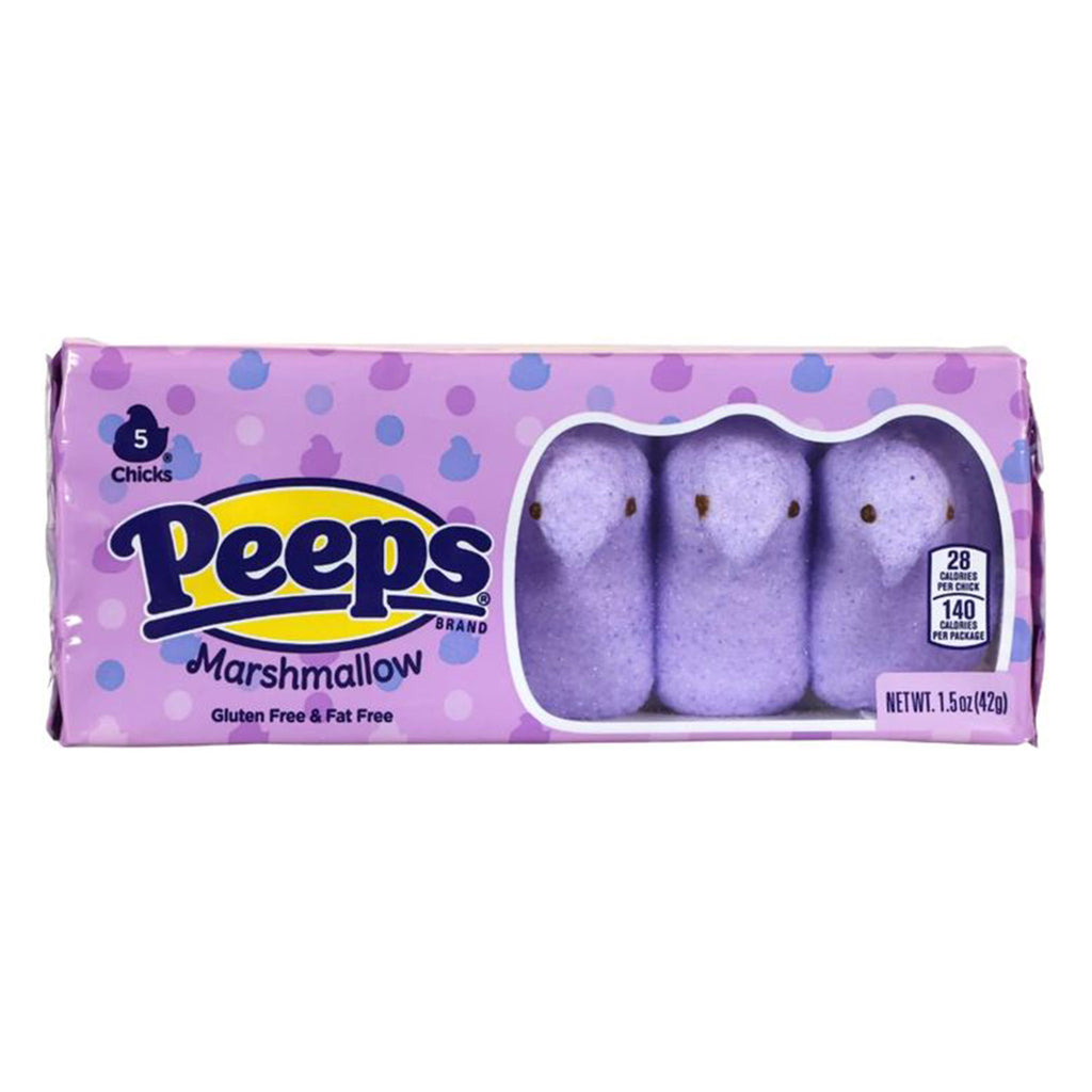 nassau candy 5 count marshmallow peeps purple chicks in packaging