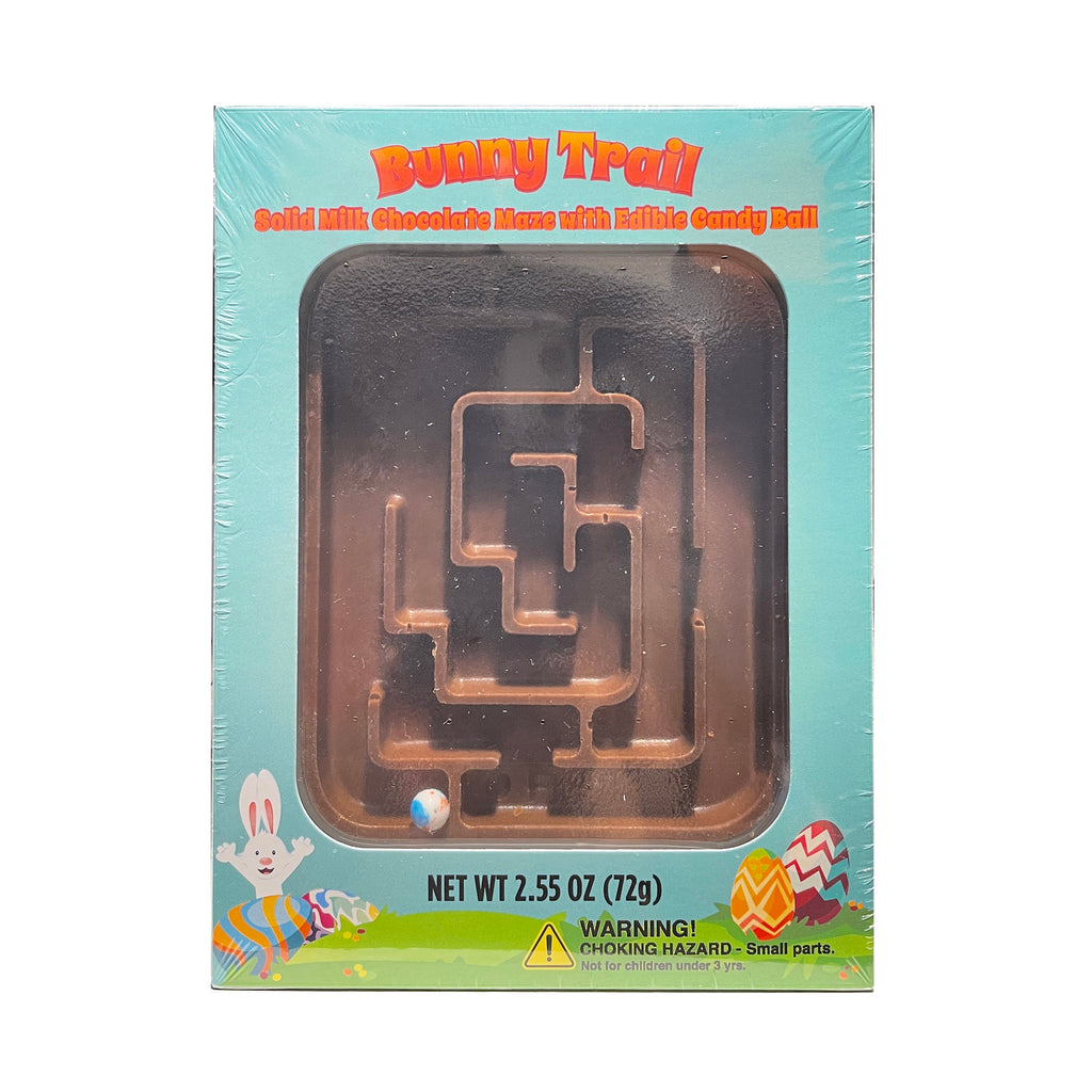nassau candy bunny trail maze labyrinth made out of solid milk chocolate with an edible candy ball in packaging