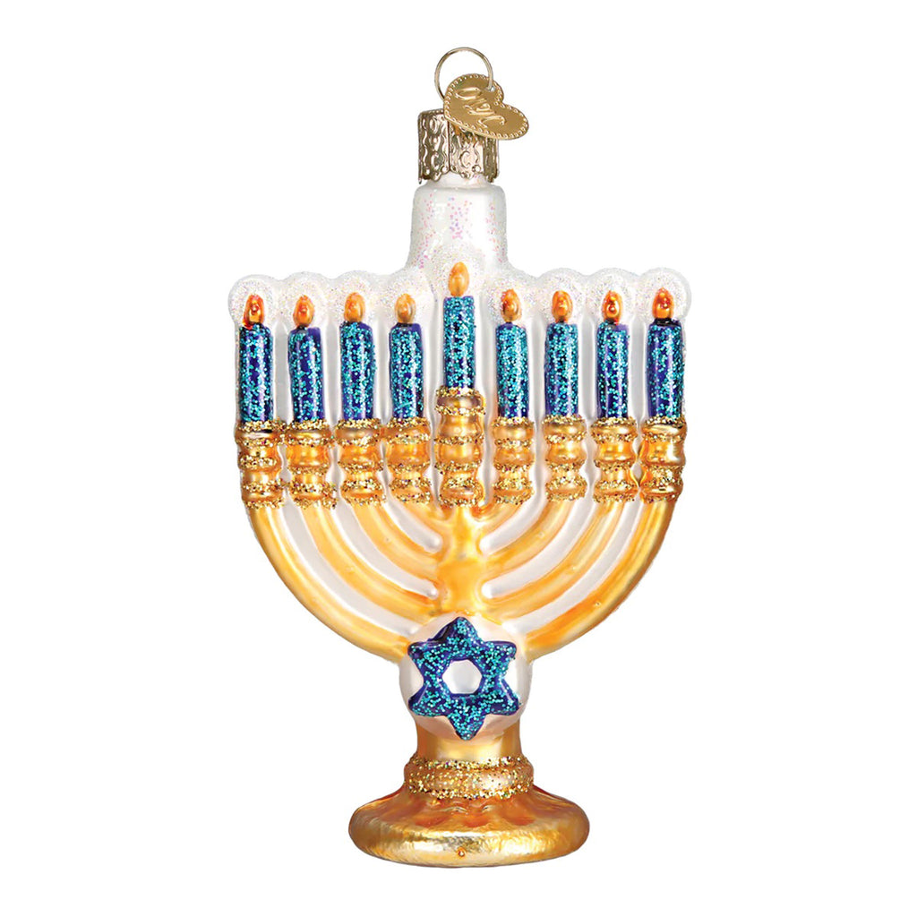 Glass menorah tree ornament by Old World Christmas.