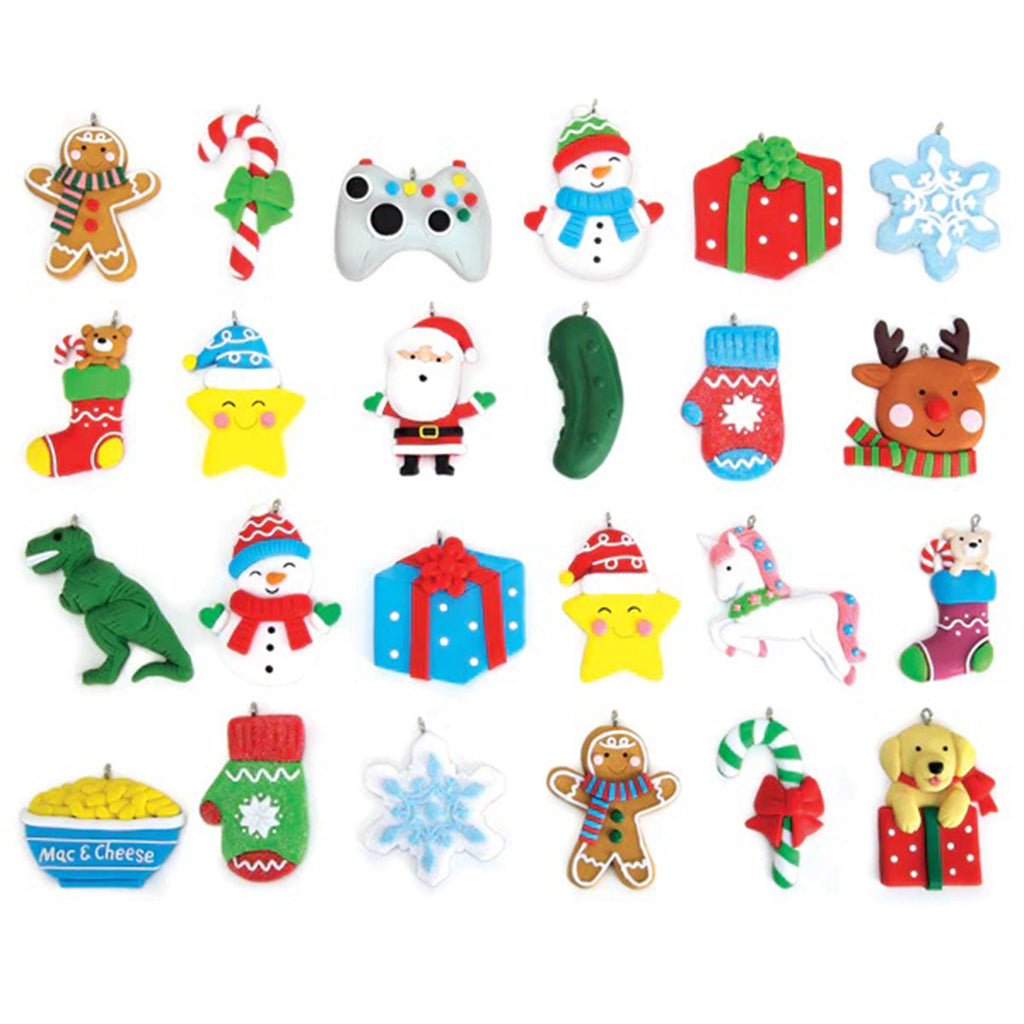 24 resin ornaments included in the christmas ornament advent calendar.