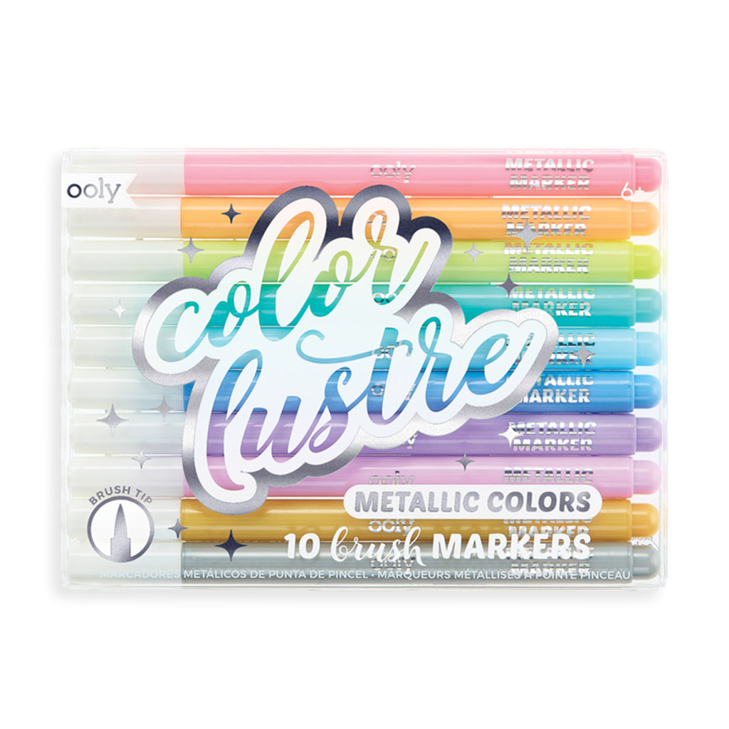 ooly color lustre metallic brush markers set of 10 in packaging front