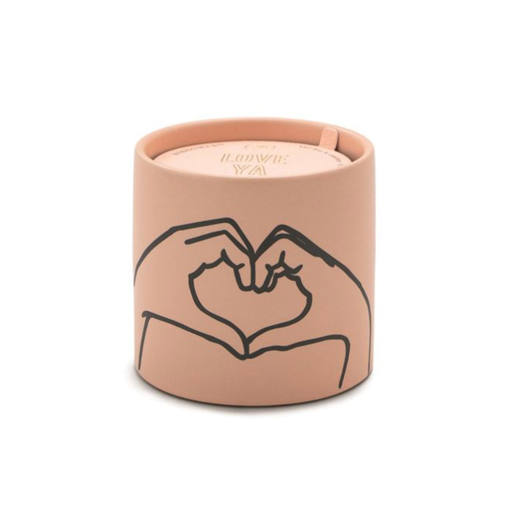 paddywax impressions 5.75 ounce heart love ya tobacco vanilla scented soy candle in matte dusty pink ceramic vessel