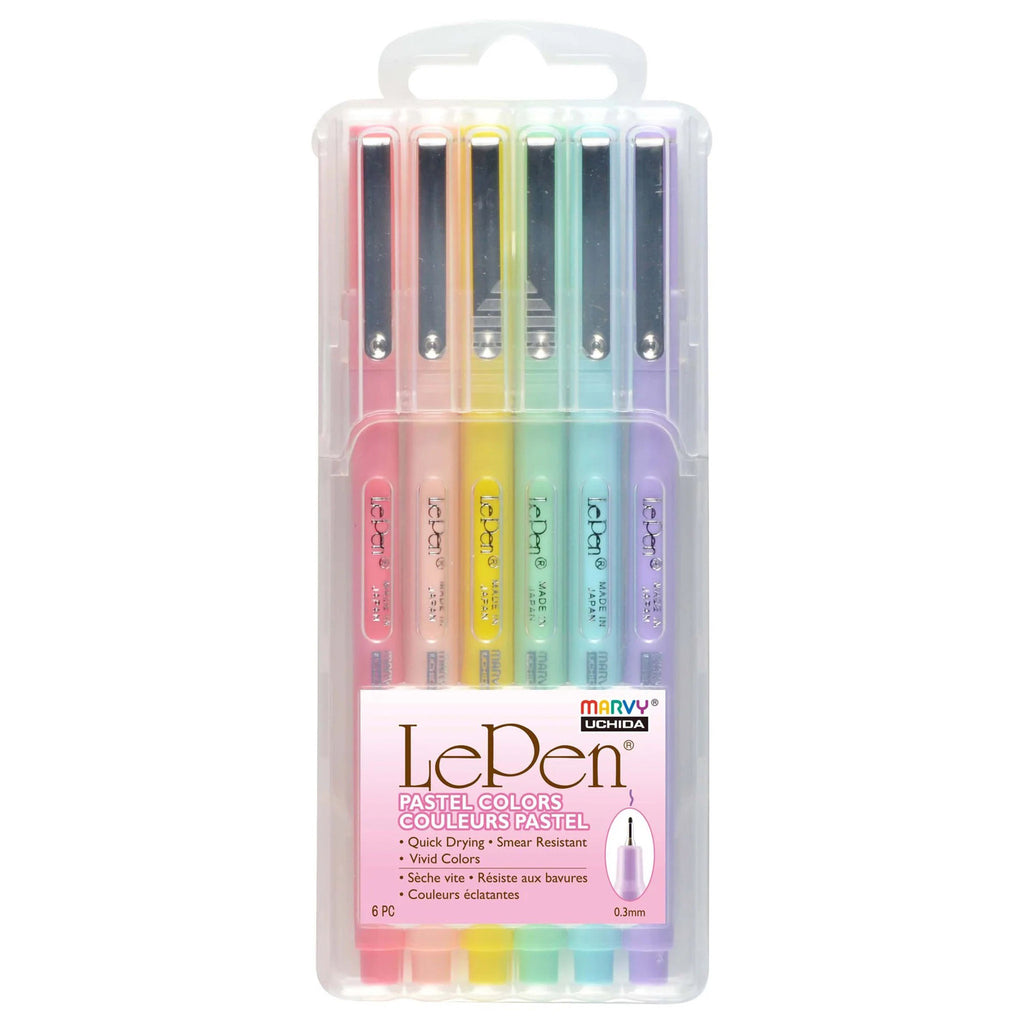 Pack of 6 Le Pens in pastel colors in clear plastic packaging.