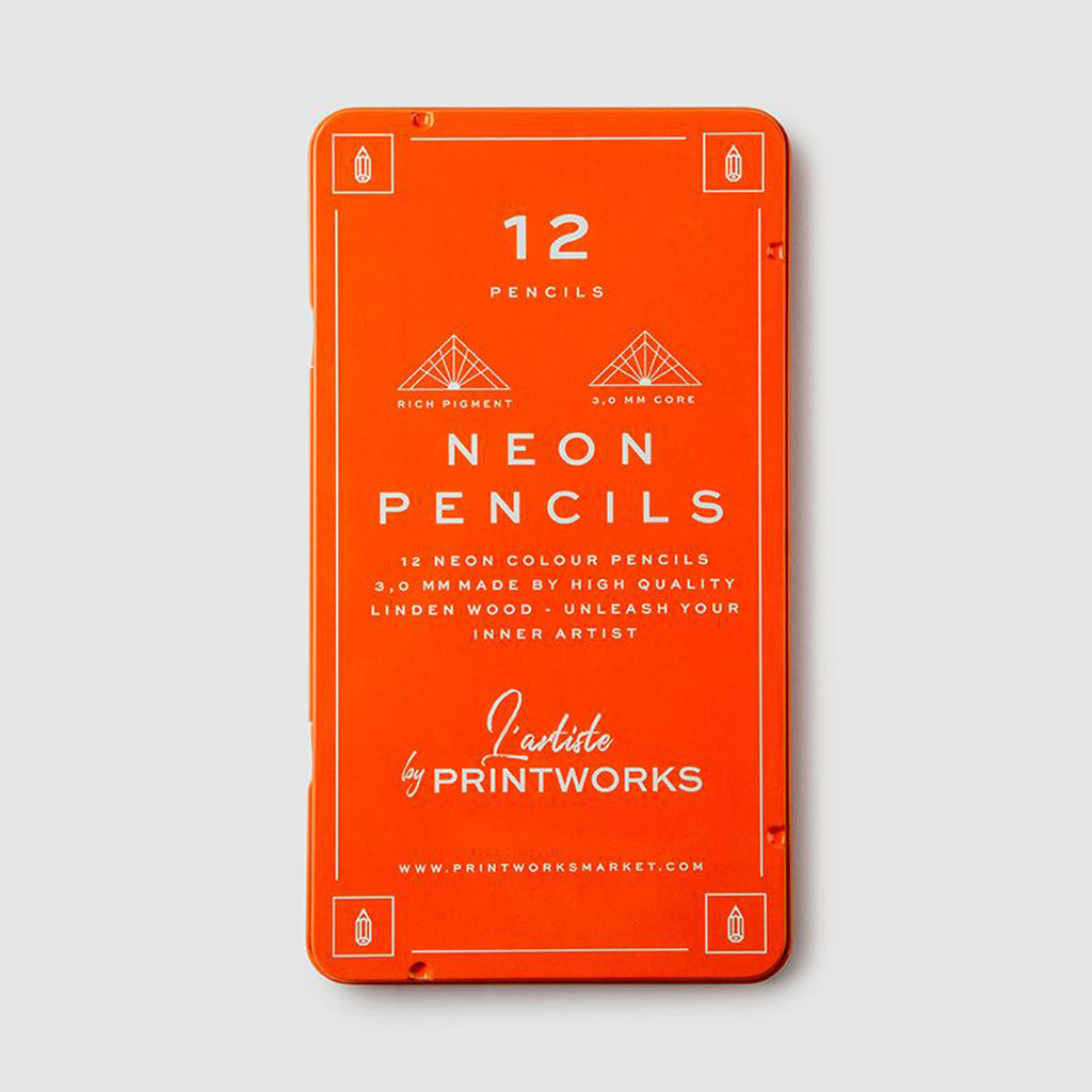 printworks 12 neon colored pencils set in tin packaging