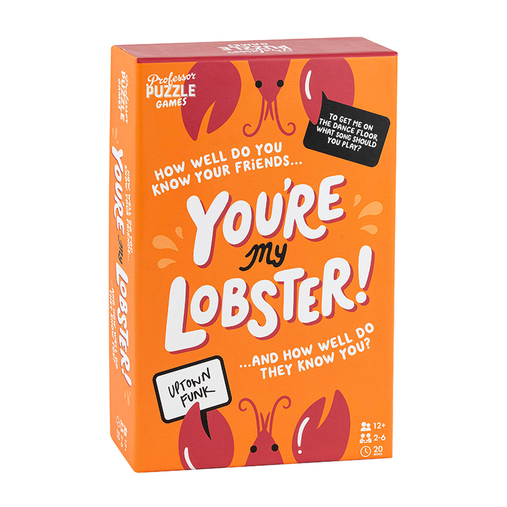 Professor Puzzle "You're my Lobster" game in orange box packaging, front view.