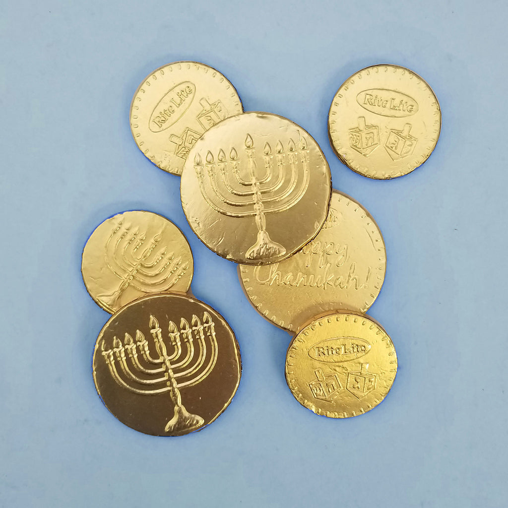 rite lite milk chocolate chanukah coins hanukkah gelt party size bag detail of coins