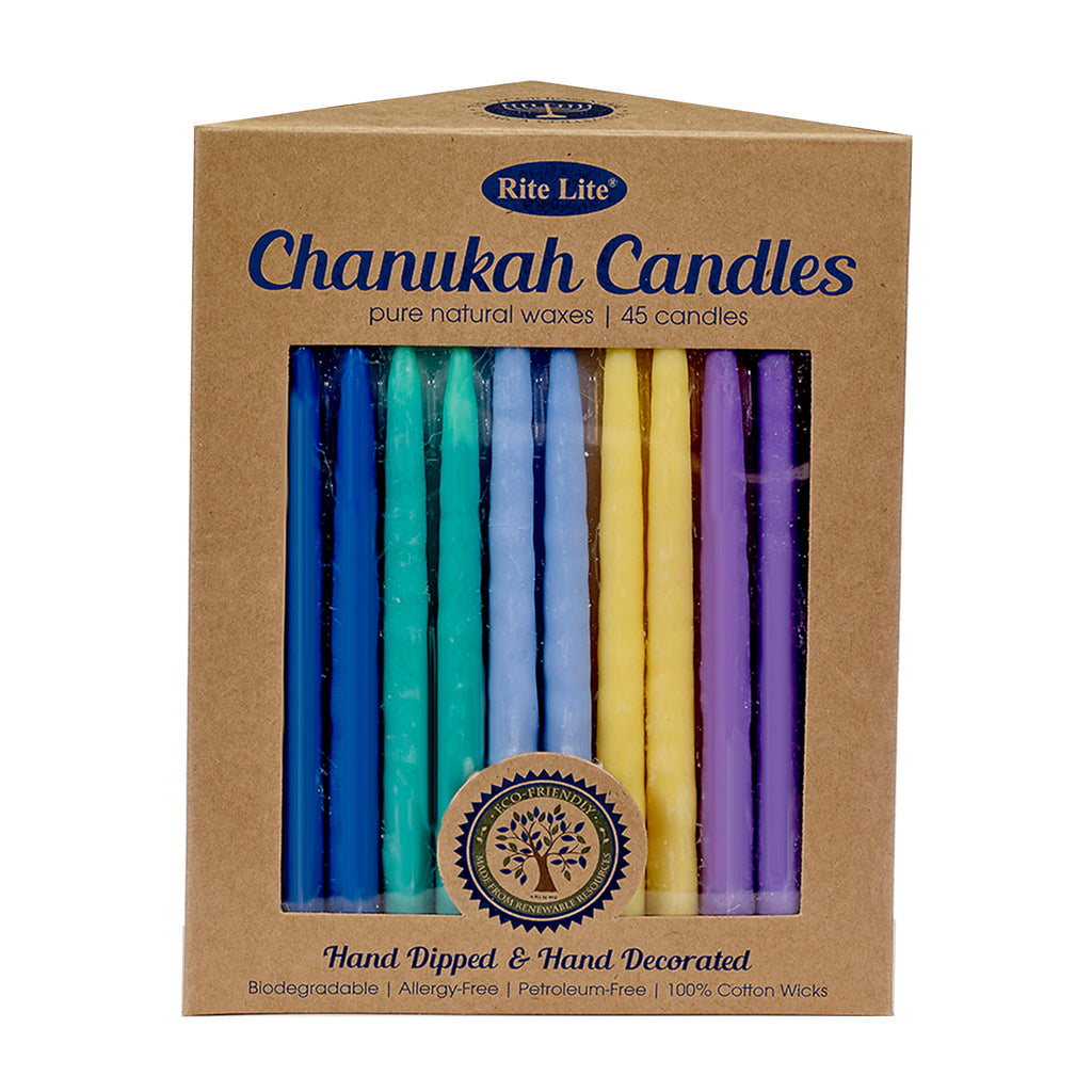 rite lite premium multicolored pure natural vegetable wax hanukkah chanukah candles in packaging