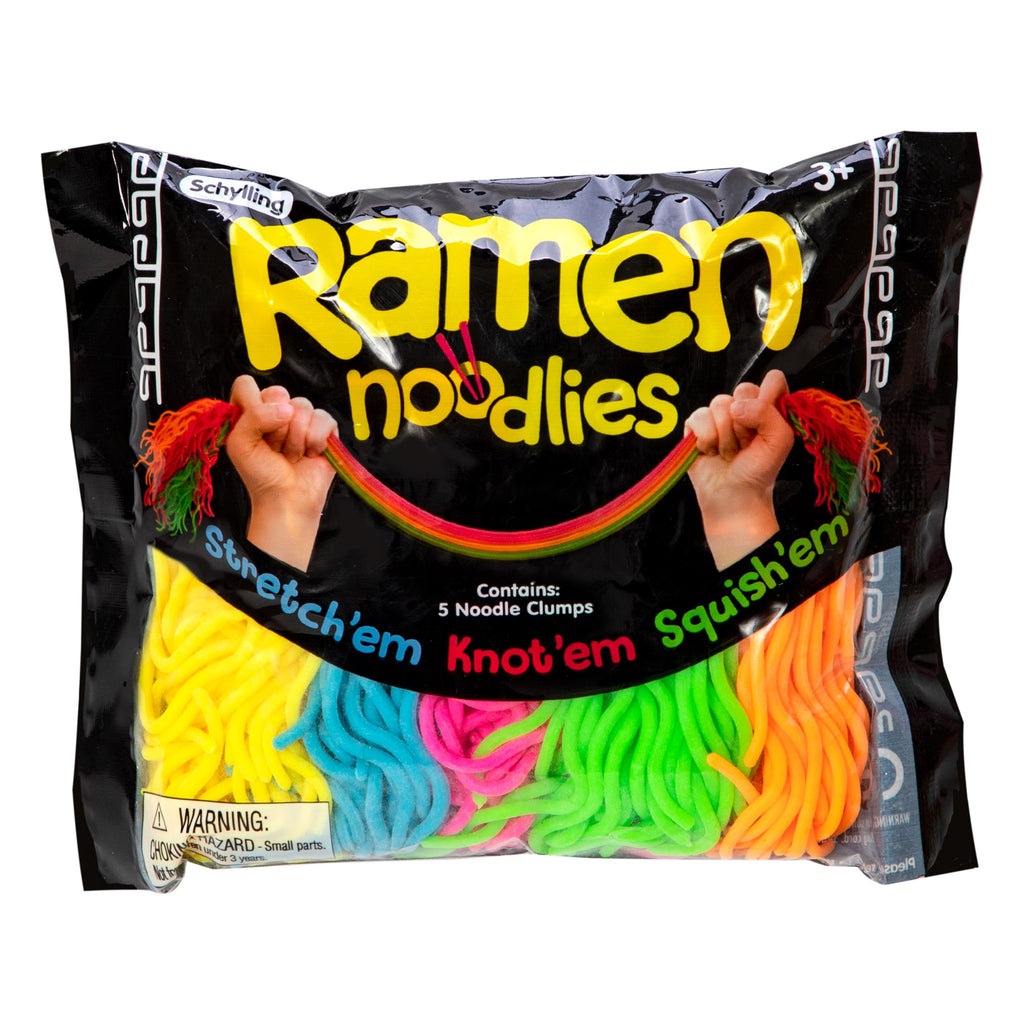 squishy skinny ramen noodlies in plastic pouch packaging with window showing noodles