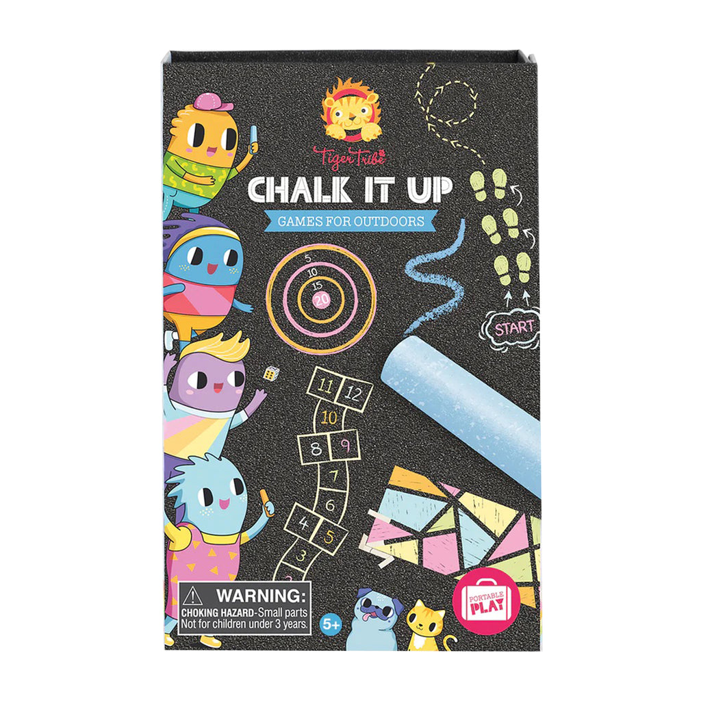 Front of packaging for Tiger Tribe Chalk it Up Games for Outdoors.