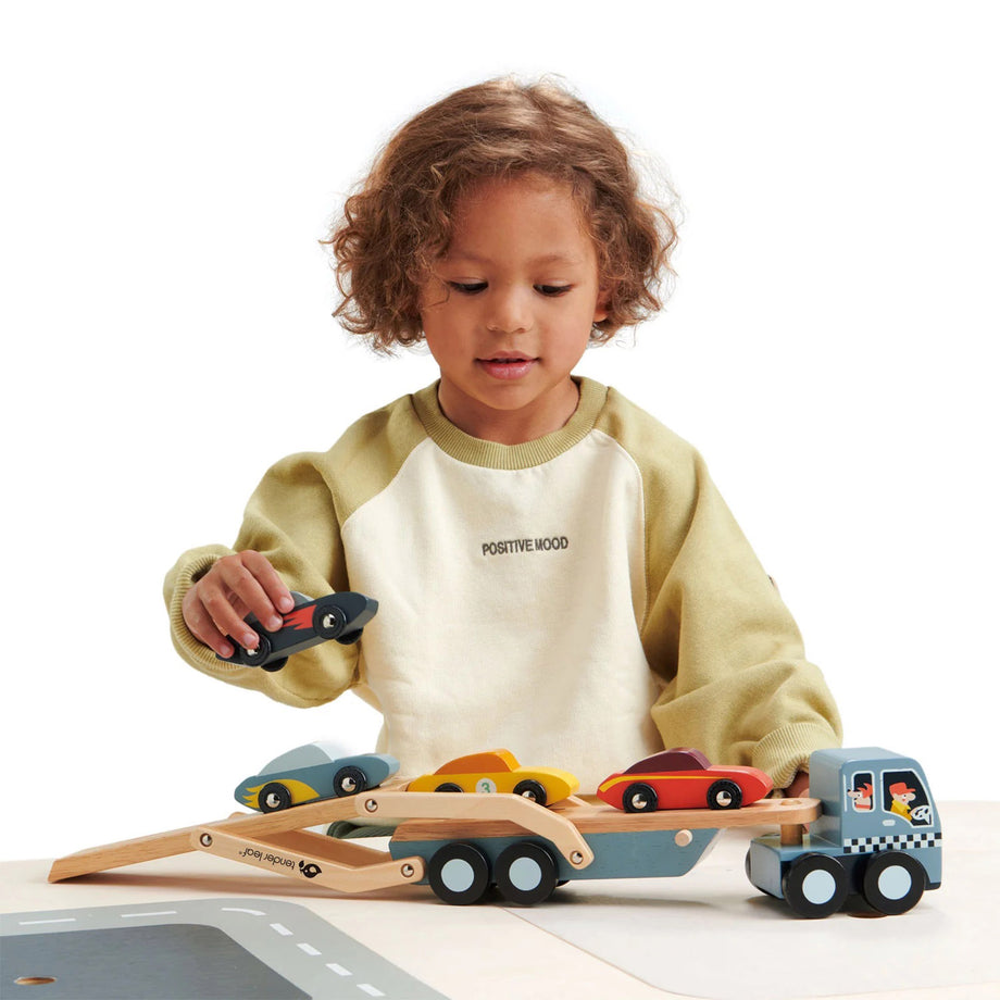 Wooden car best sale transporter toy