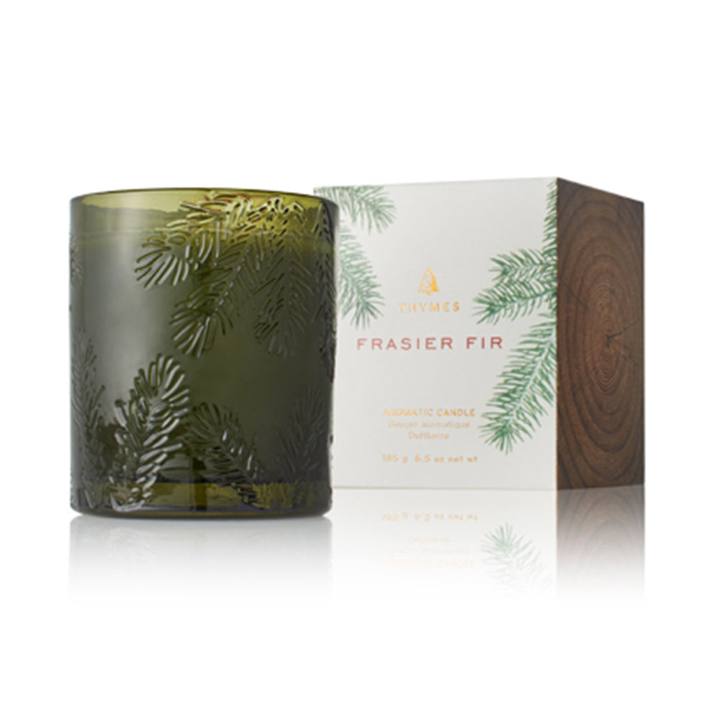 thymes frasier fir molded green glass candle with box