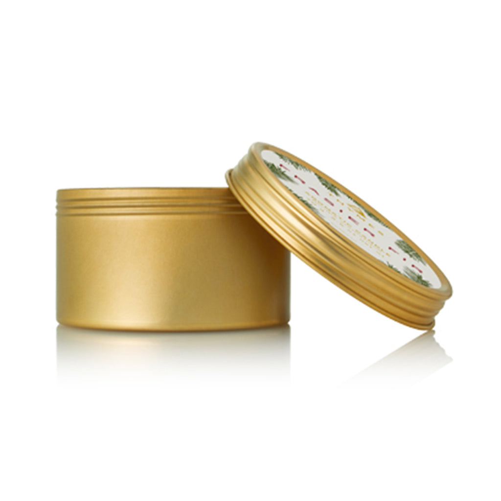 thymes frasier fir in gold travel tin with lid candle