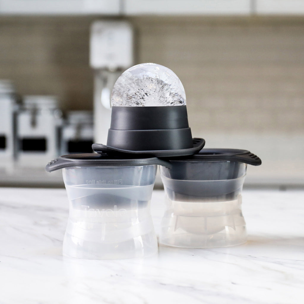 tovolo sphere shaped ice molds set of two stacked