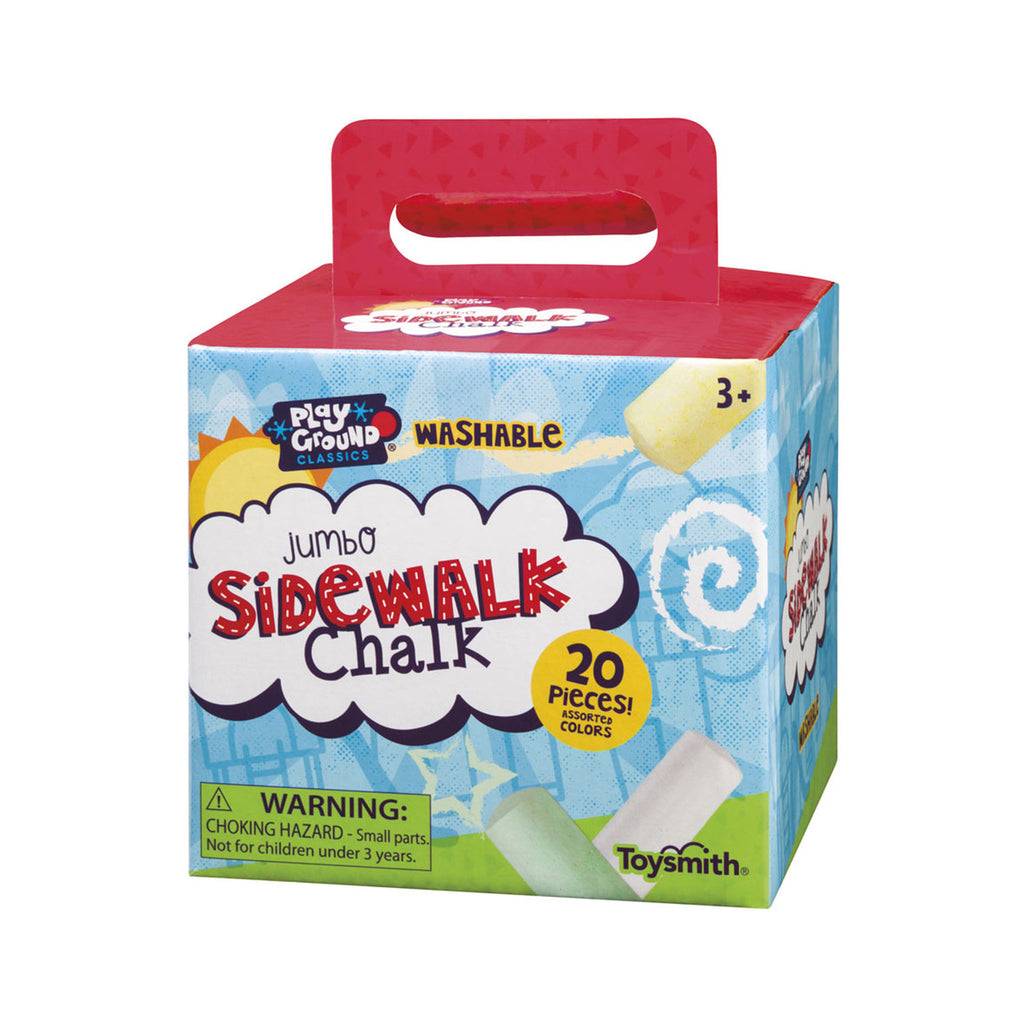 toysmith jumbo washable sidewalk chalk in assorted colors in cardboard box packaging with handle