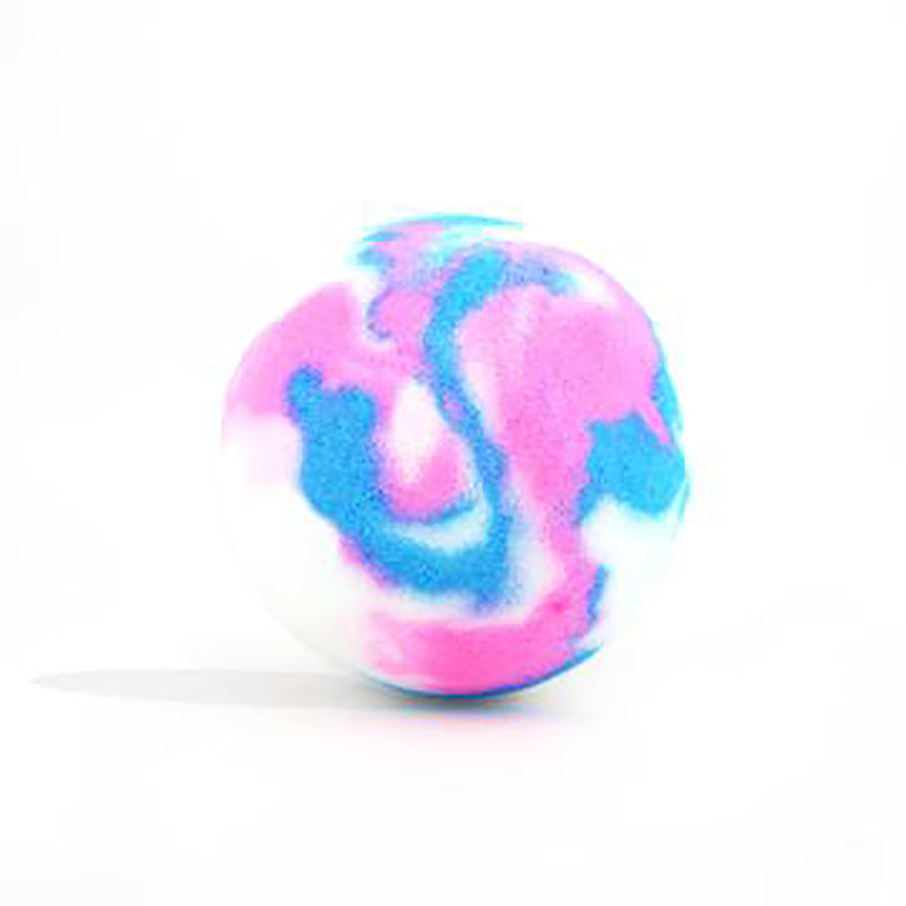 Da Bomb Unicorn Bomb, pink, blue and white swirled bath fizzer with rainbow sherbet scent and a surprise inside.