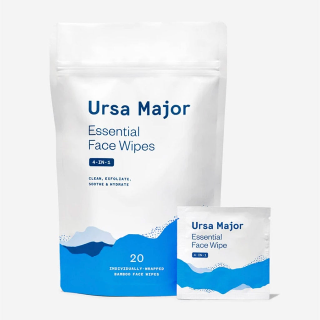 ursa major essential 4-in-1 bamboo face wipes in pack of 20 individually wrapped
