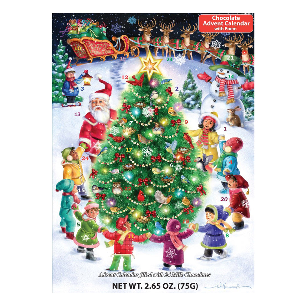 vermont christmas company gather round the tree chocolate advent calendar with poem front of box