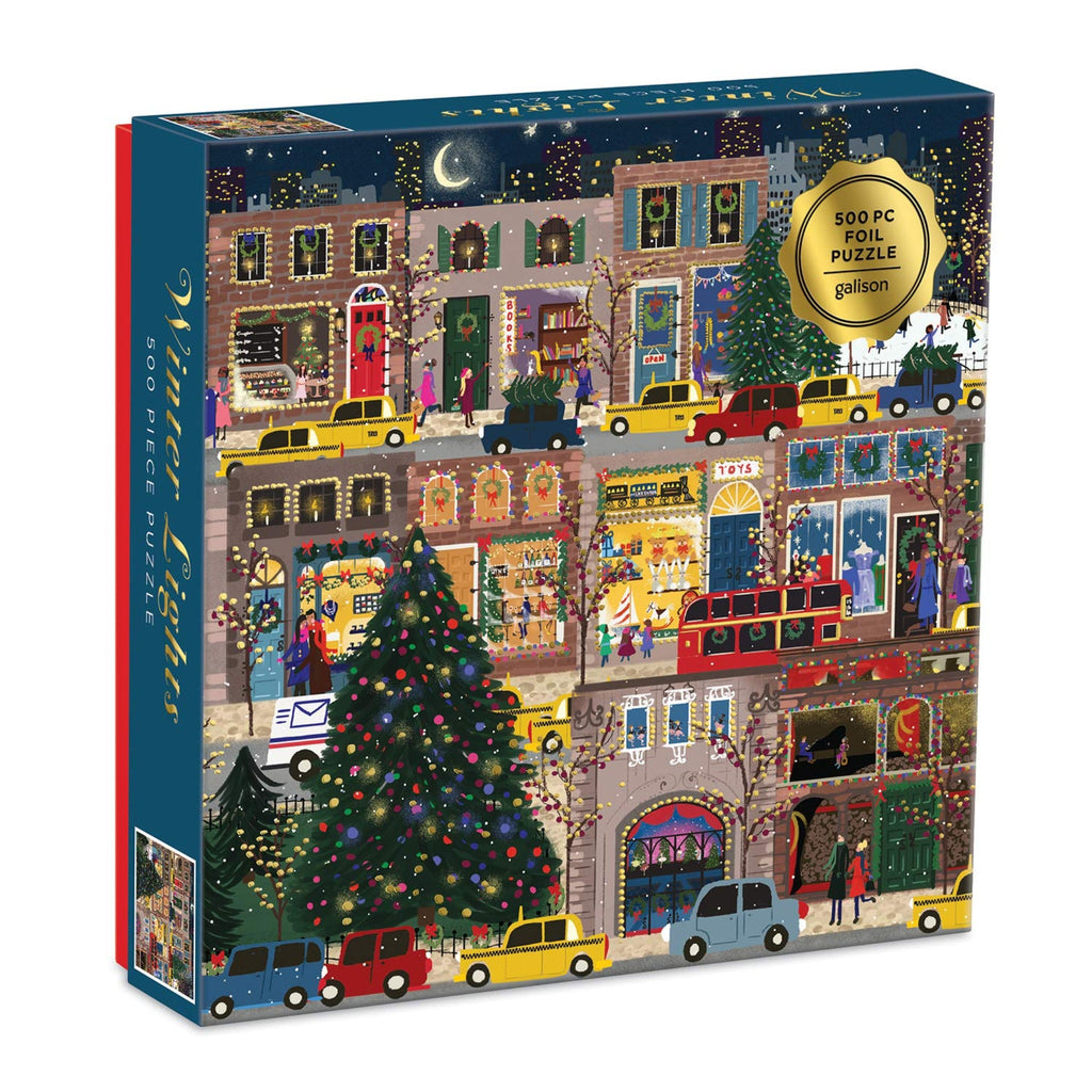 chronicle galison 500 piece winter lights foil jigsaw puzzle box packaging front