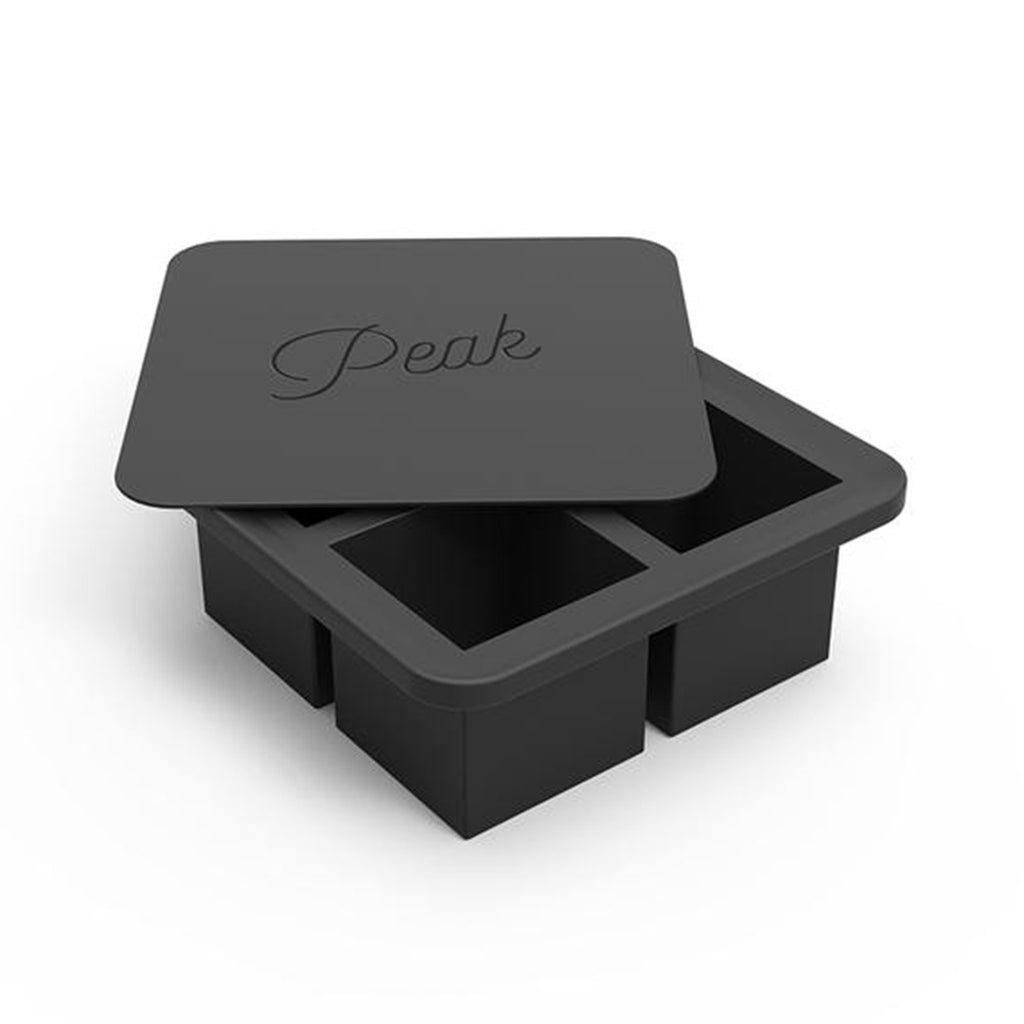 w&p peak ice works extra large charcoal grey silicone ice cube tray with lid open